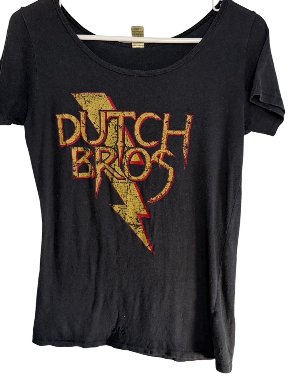 Dutch Bros MEDIUM VINTAGE Women’s Black V-Neck Lightening Bolt RARE DB 1992